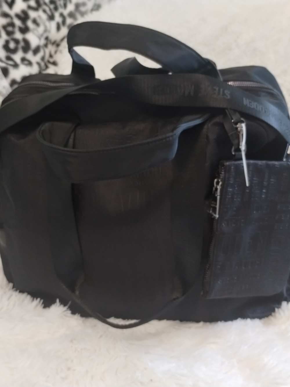 Steve Madden Black Nylon Travel Duffel with Detachable Logo Pouch